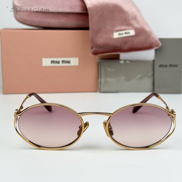 Miu Miu Women Sunglasses Gold Brown Gradient Violet Oval MU52YS 5AK06S BRAND NEW main image 10